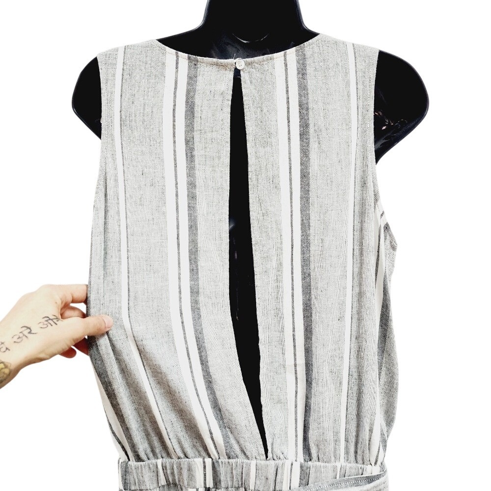 Anthropologie Cloth & Stone Striped Linen Blend Wide Leg Jumpsuit Grey Small - Picture 8 of 11